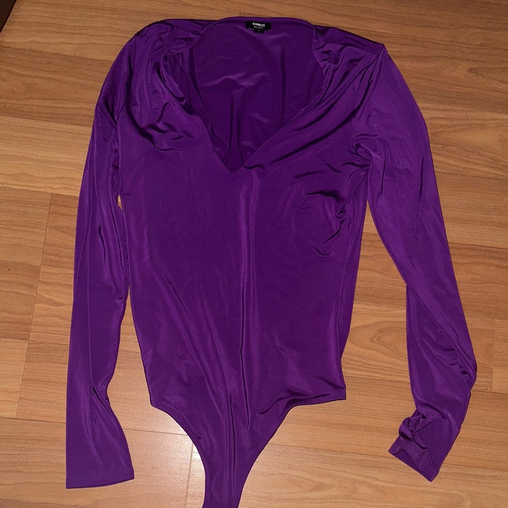 Express Purple V-Neck Long-Sleeve Bodysuit